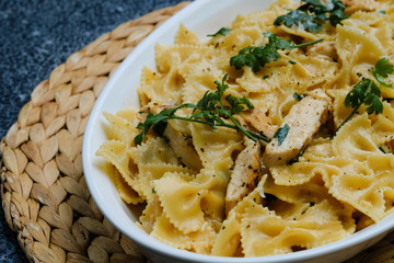 Close up Homemade   Chicken Alfredo Pasta. (selective Focus)