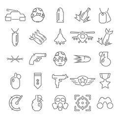 Army and military line icons set
