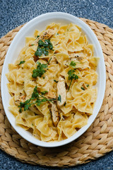 Close up Homemade   Chicken Alfredo Pasta. (selective Focus)