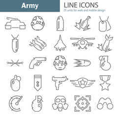 Army and military line icons set
