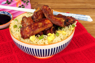 Chinese style mini pork ribs with egg fried rice