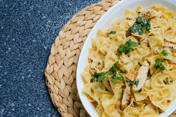 Close up Homemade   Chicken Alfredo Pasta. (selective Focus)