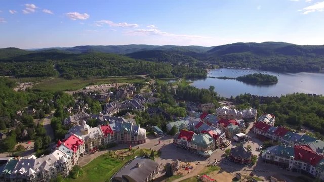 Quebec, Canada, aerial view of Mont Tremblant during summer. Mont Tremblant is a popular tourist destination and ski resort.