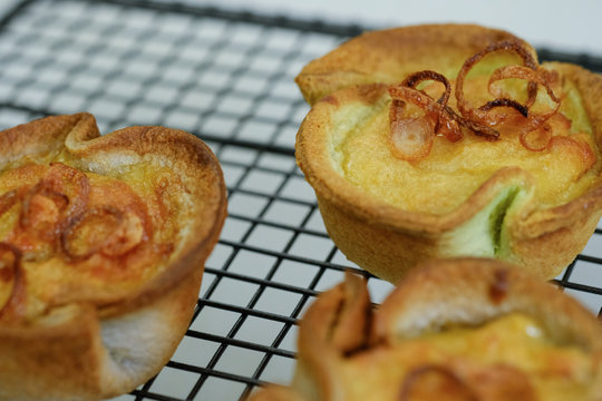 Close up Homemade    Taro Custard in Taro Toast Tarts. (selective Focus)
