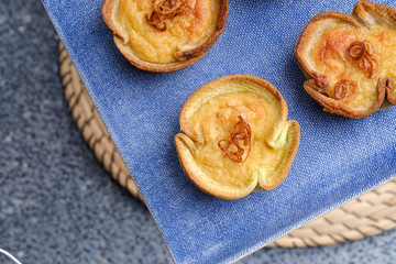 Close up Homemade    Taro Custard in Taro Toast Tarts. (selective Focus)