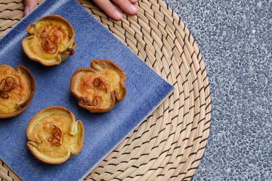 Close up Homemade    Taro Custard in Taro Toast Tarts. (selective Focus)