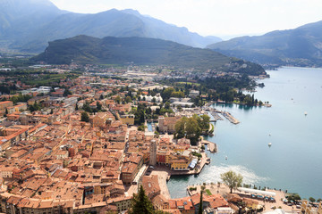 Fototapeta premium Riva del Garda town aerial view panorama at Lake Garda, Italy
