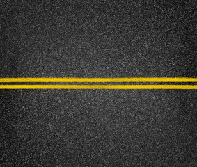 Road top view. Asphalt highway yellow marks.
