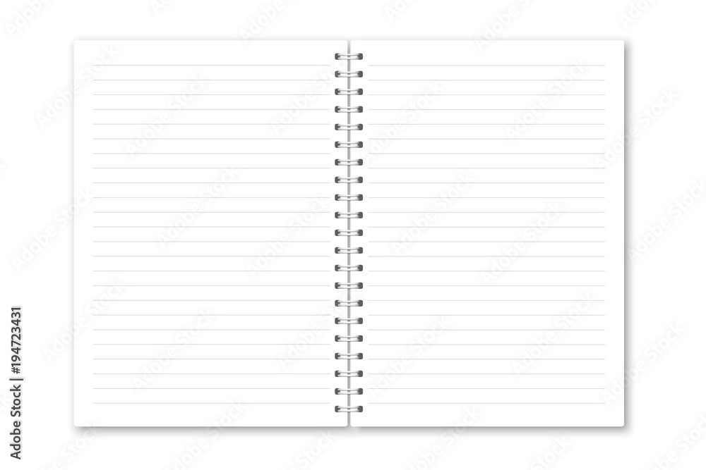 Poster vector realistic opened notebook.
