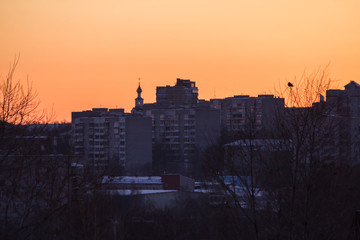 beautiful sunset on a winter frosty evening