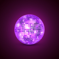 Disco ball isolated illustration. Night Club party light element. Bright mirror golden ball design for disco dance club