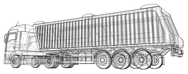 Modern Cargo Truck isolated on white background. Eurotrucks vehicle. Tracing illustration of 3d. EPS 10 vector format.