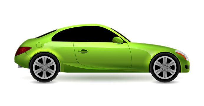 Vector green automobile coupe isolated profile side view. Luxury modern sedan transport auto car. Side view car design illustration