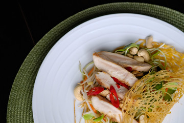 Close up Home Made Chicken Salad and Egg  net. (selective Focus)