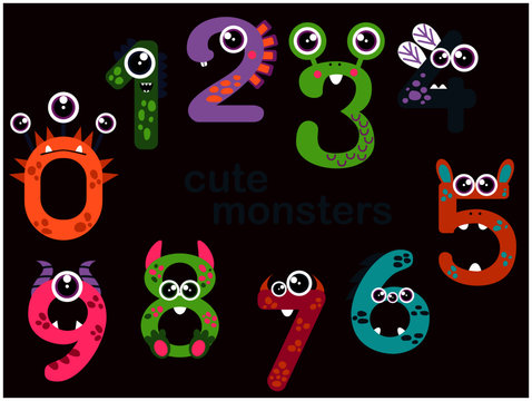 Monster numbers set. Cute monsters. Cartoon vector illustration