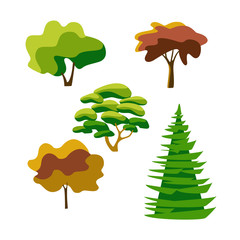 Set of abstract stylized trees. Natural illustration.