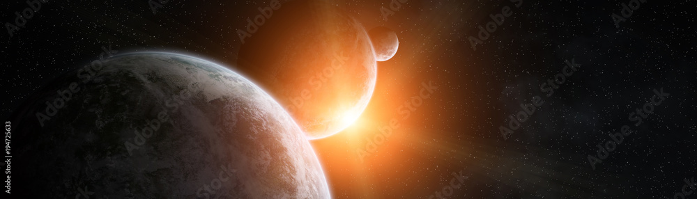 Wall mural panoramic view of planets in distant solar system 3d rendering elements of this image furnished by n