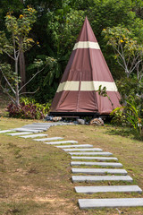 Tent for camping with path, Travel