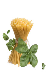 roughly associated raw Italian traditional spaghetti with basil
