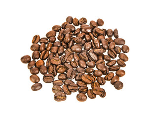 roasted coffee beans isolated on white background