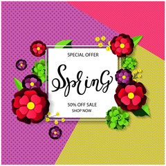 Spring background with beautiful daisy flower, vector illustration template, banners, Wallpaper, invitation, posters, brochure, voucher discount.