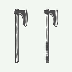 Vintage axes in retro style. Can be used for logo, emblem, badge, label, stamp or mark. Monochrome graphic Art. Vector Illustration.