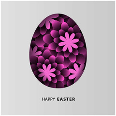 reeting card with Happy Easter - with flower Easter Egg on white background. design illustration