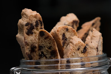 Close up Homemade Chocolate Chip and Walnut Biscotti. (selective Focus)