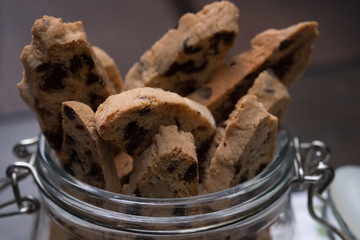 Close up Homemade Chocolate Chip and Walnut Biscotti. (selective Focus)