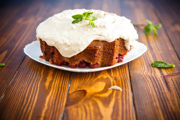 large sweet honey cake with cream
