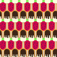 Colorful ice cream seamless retro vector pattern.  Tasty colorful summer desert - popsicle  or fruit ice lolly. Design for wallpaper, wrapping, fabric, background, apparel, prints, banners. 