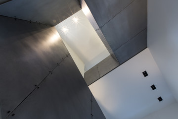 looking up at the steel entrance way