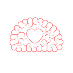 Electric wire cable Brain pink color, Love concept flat design with Heart sign symbol illustration isolated on white background with copy space, vector eps 10