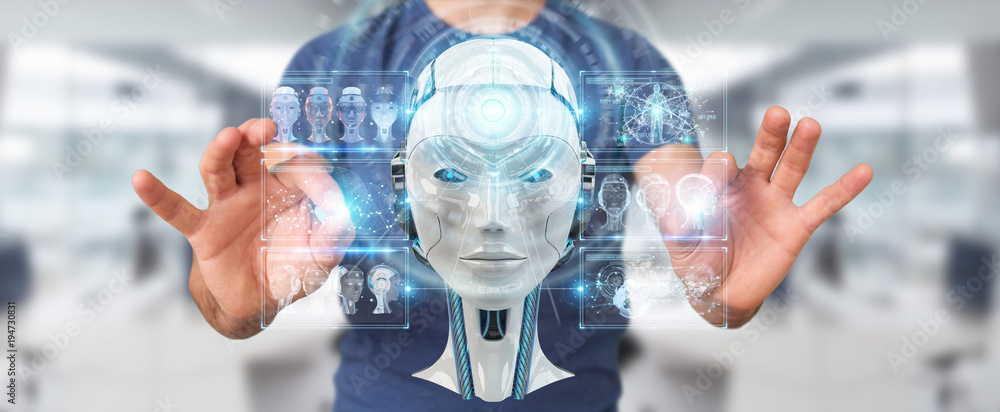 Fototapete businessman using digital artificial intelligence interface 3d rendering