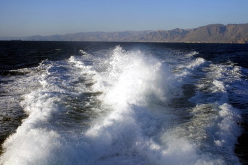 splashes of waves from the motor