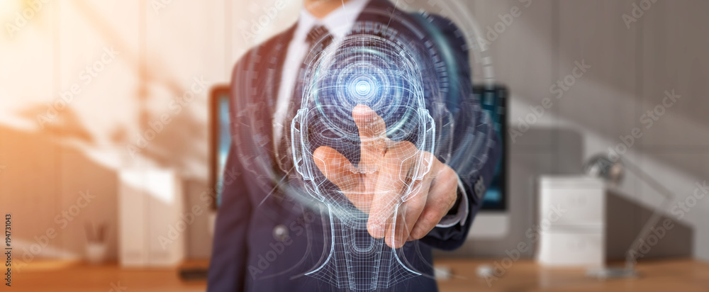 Fototapete businessman using digital artificial intelligence interface 3d rendering