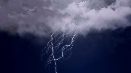 Naklejka na ściany i meble Severe thunderstorm and intense lightning in the night sky, meteorology, climate