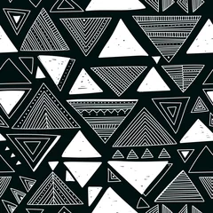 Behang Vector naadloos patroon met etnische tribale boho-driehoeken © samiola