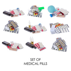 Fototapeta na wymiar Medical set, pills, spray healthy medicine pattern