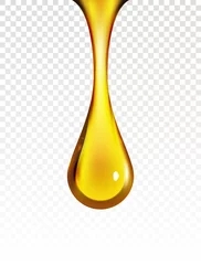 Fotobehang Golden oil drop isolated on white. Olive or fuel gold oil droplet concept. Liquid yellow sign © kolonko