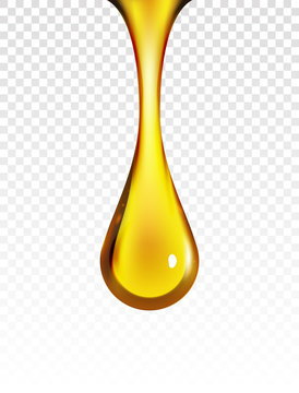 Golden oil drop isolated on white. Olive or fuel gold oil droplet concept. Liquid yellow sign