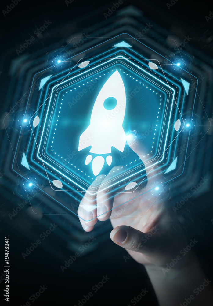 Aufkleber businesswoman using startup digital interface 3d rendering