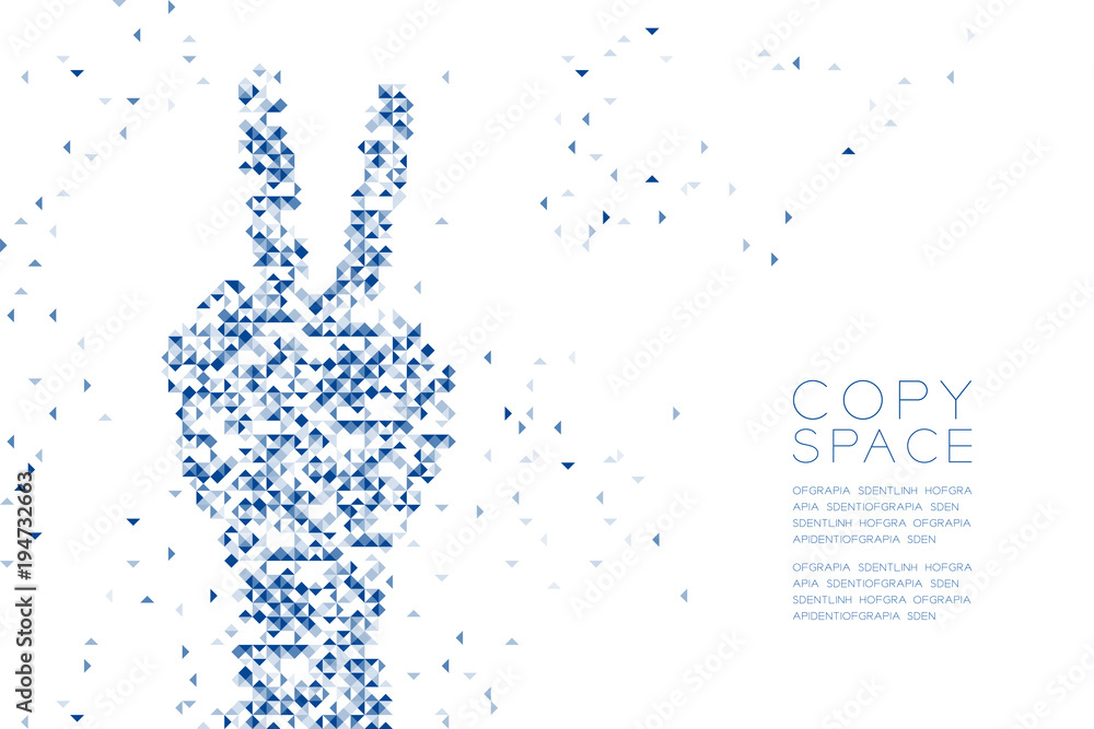 Poster Abstract Geometric polygon square box and Triangle pattern Victory Hand shape, sign language concept design blue color illustration isolated on white background with copy space, vector eps 10