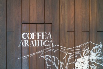 18 October 2017 ; Bangkok THAILAND ; Art wood wall about coffee world map maded in starbuck coffee...
