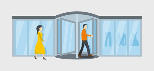 Revolving door banner. Flat illustration of revolving door vector banner for web