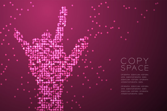 Abstract Geometric Circle dot pattern I love you Hand shape, sign language concept design pink color illustration isolated on pink gradient background with copy space, vector eps 10