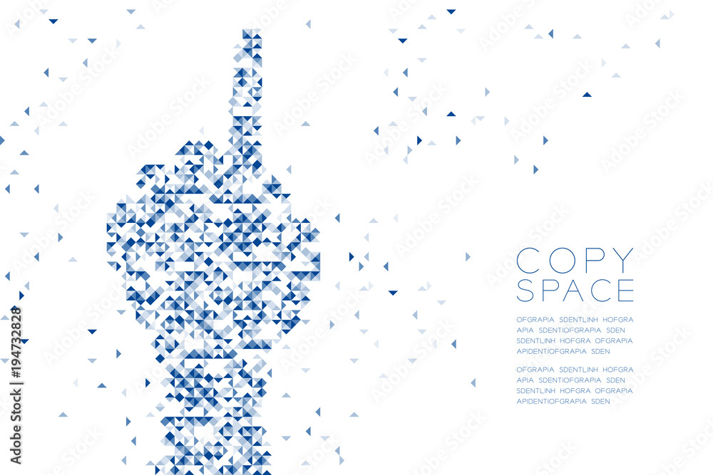 Poster Abstract Geometric polygon square box and Triangle pattern The One Hand shape, sign language concept design blue color illustration isolated on white background with copy space, vector eps 10