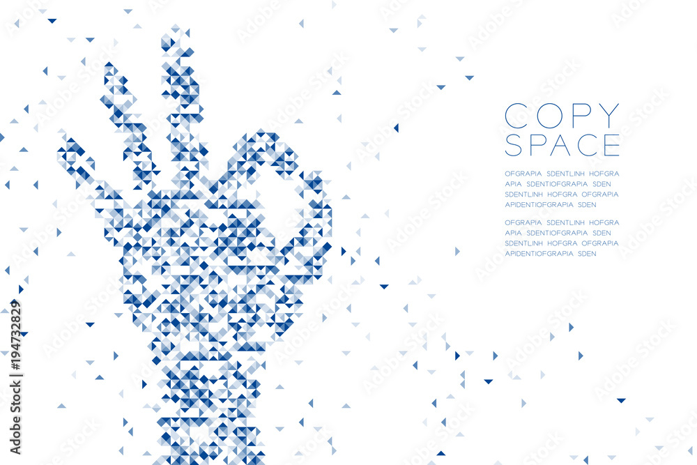 Poster Abstract Geometric polygon square box and Triangle pattern OK Hand shape, sign language concept design blue color illustration isolated on white background with copy space, vector eps 10