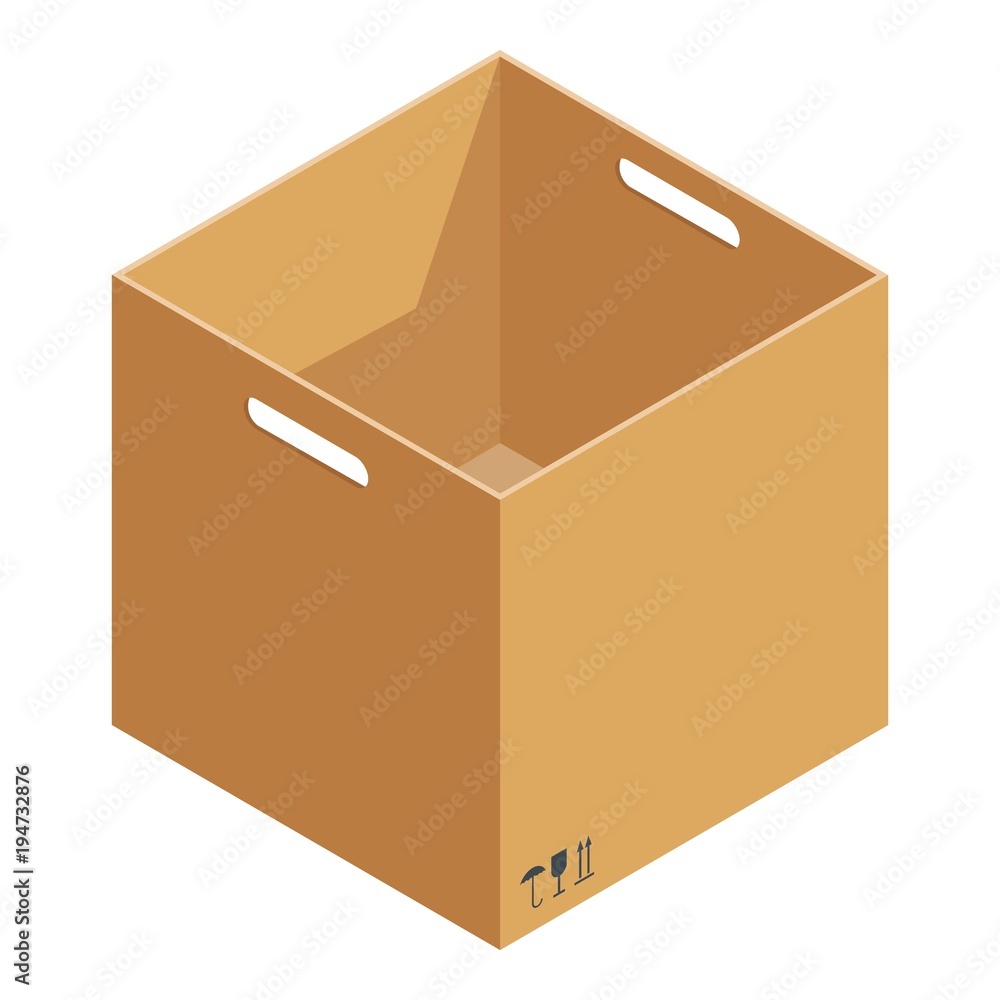 Poster opened box icon. isometric illustration of opened box vector icon for web