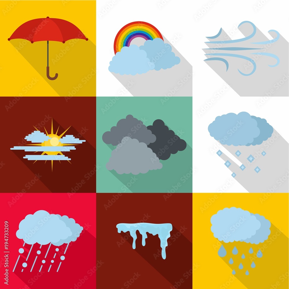 Poster air environment icons set. flat set of 9 air environment vector icons for web isolated on white back